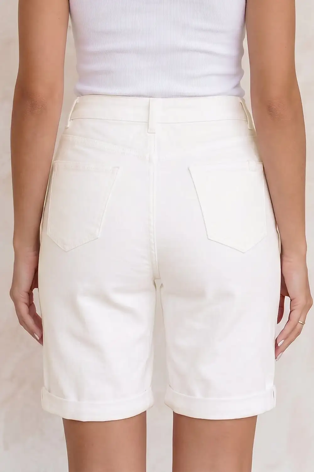 Zip-Detail Pocketed Bermuda Denim Shorts