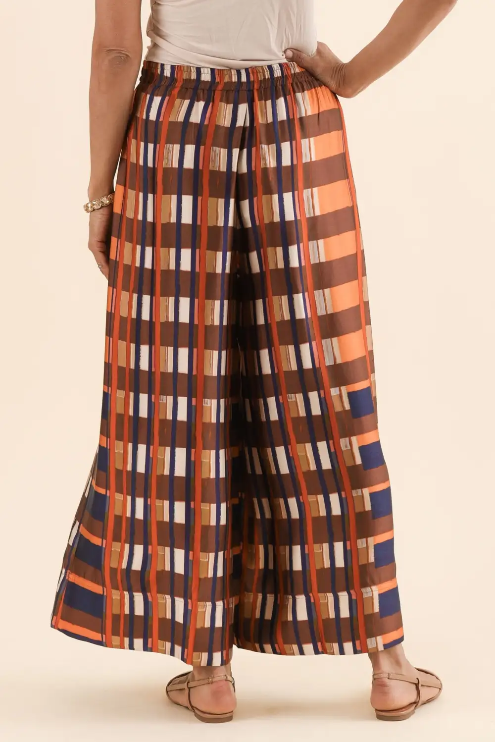 Viscose Pants With Mid Rise And Elastic Waist