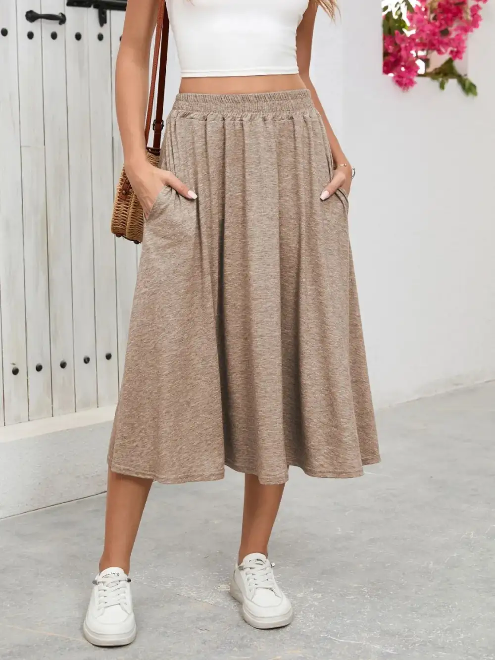 Everyday Elastic Waist Pocket Skirt