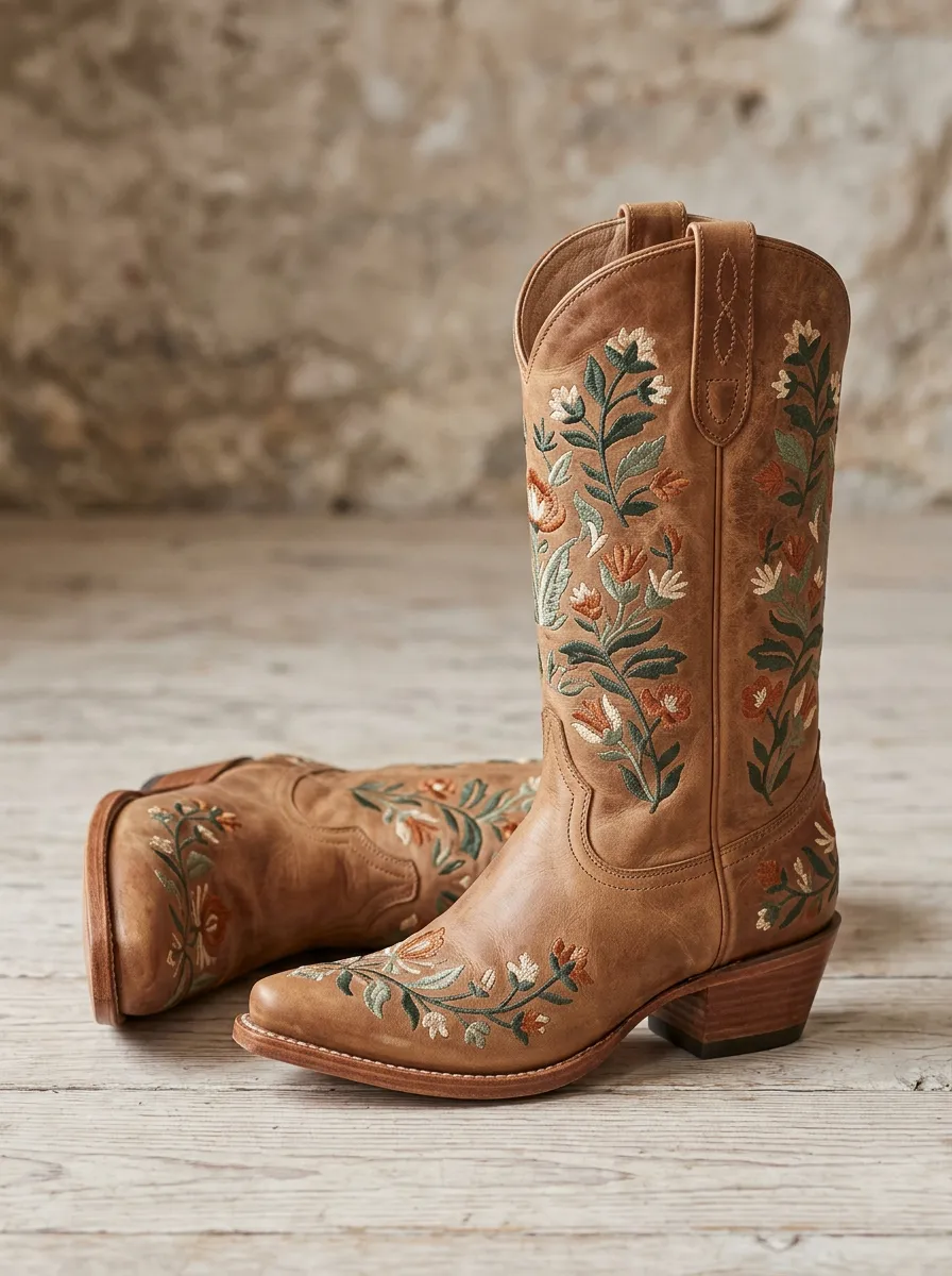 Desert Floral Embroidered Ranchwear Edit Unisex Western Cowboy Boots