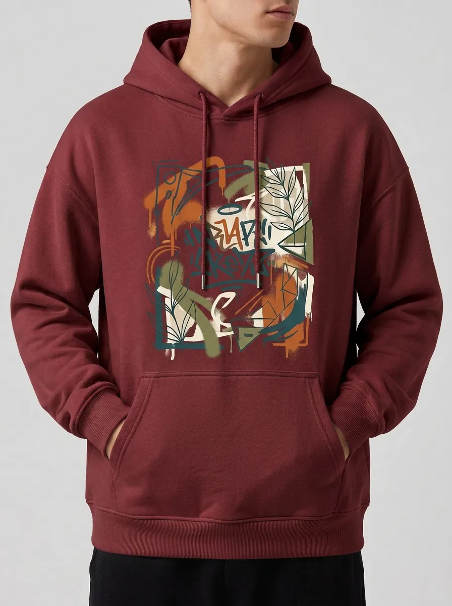 Unisex Streetwear Abstract Graffiti Botanical Hoodie