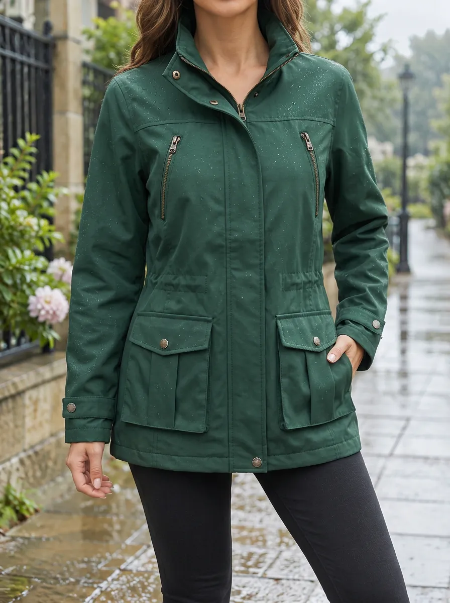 Women's Green Waterproof Rain Jacket