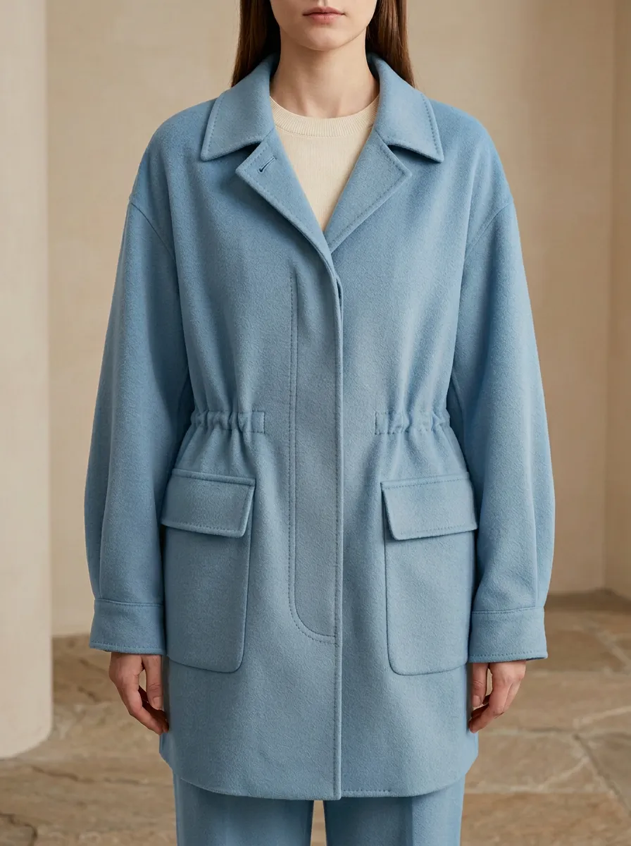 Drawstring Waist Wool Blend Coat