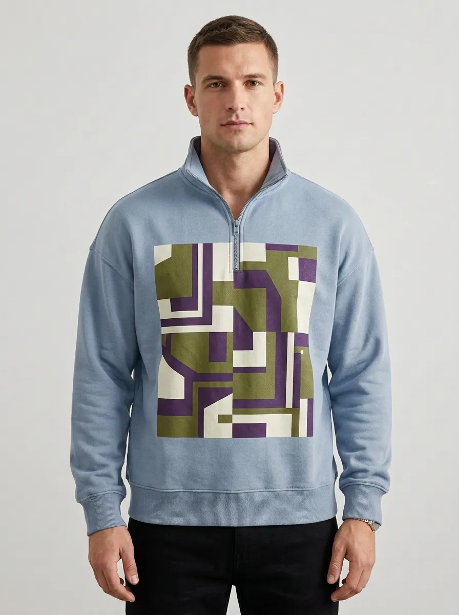 Quarter-Zip Half-Zip Geometric Abstract Men's Half-Zip Sweatshirt