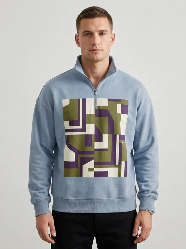 Quarter-Zip Half-Zip Geometric Abstract Men's Half-Zip Sweatshirt