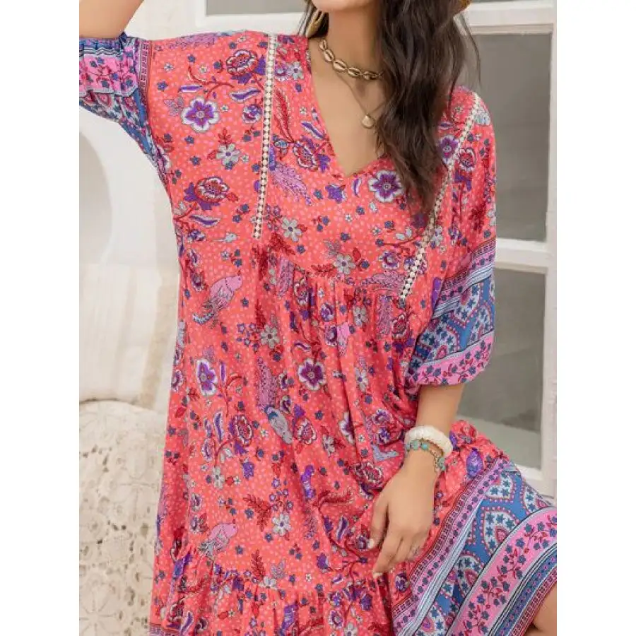 Printed Puff Sleeve Midi Dress