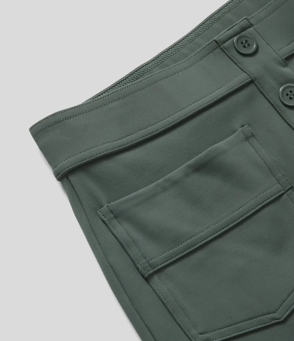 High Waisted Button Multiple Pockets Straight Leg Casual Pants