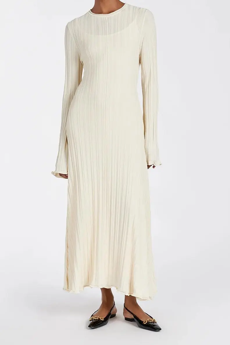 CREAM KNIT MIDI DRESS