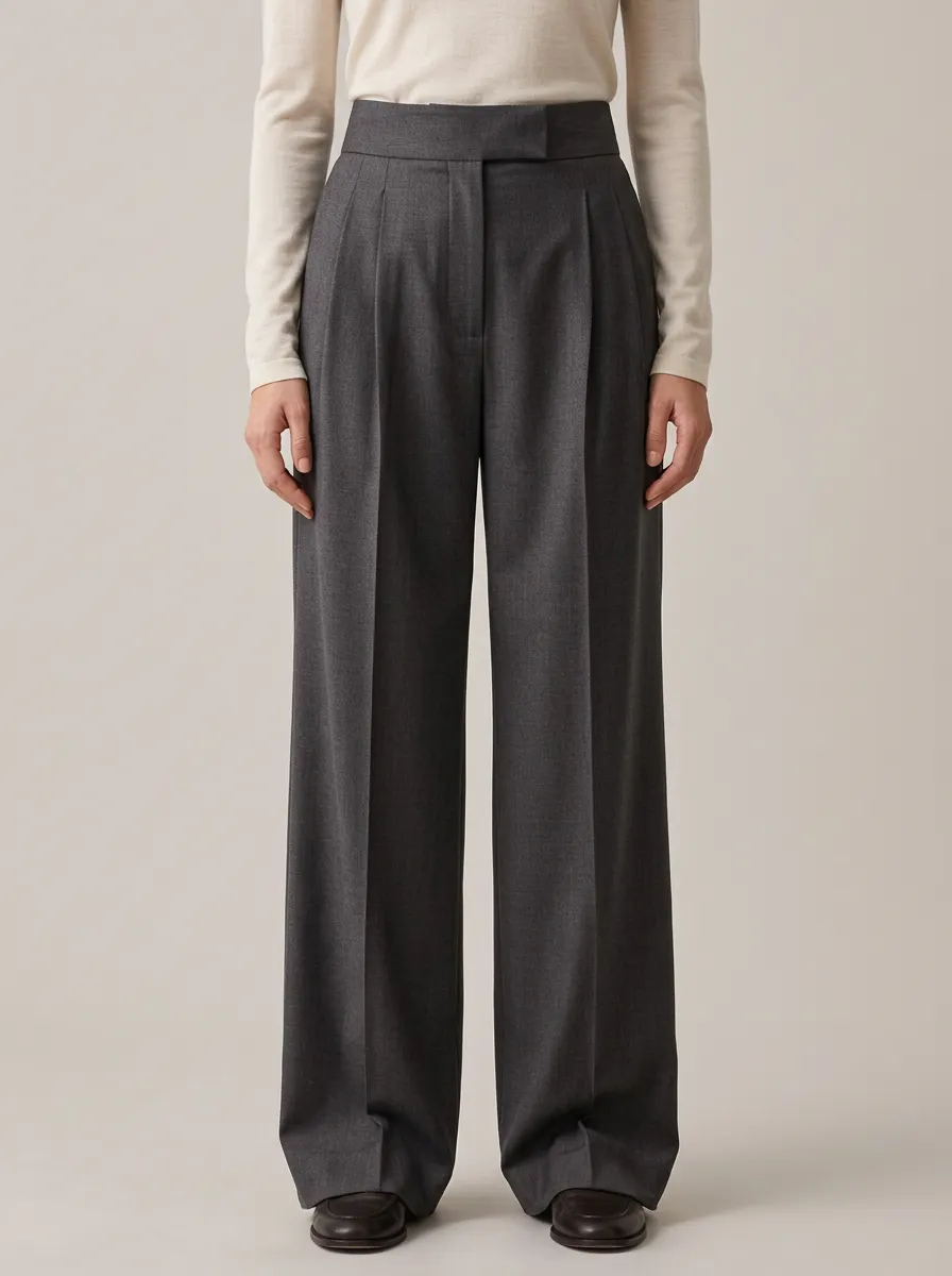 Casual Pleated High Rise Wide Leg Trousers