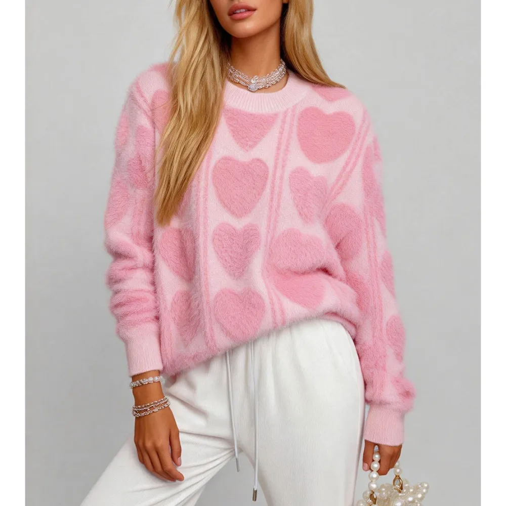 Valentine Heart Faux Mink Fur Pullover Sweater