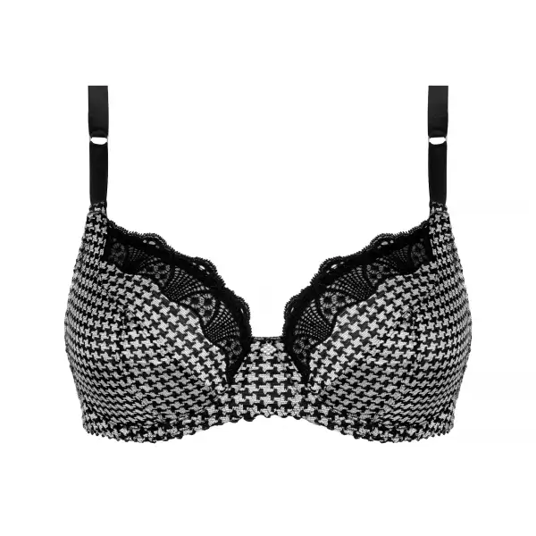 Women's Full Coverage Underwire Three-Part Cup Leotard Back Adjustable Straps Scalloped Lace Jacquard Decorative Stone Bra