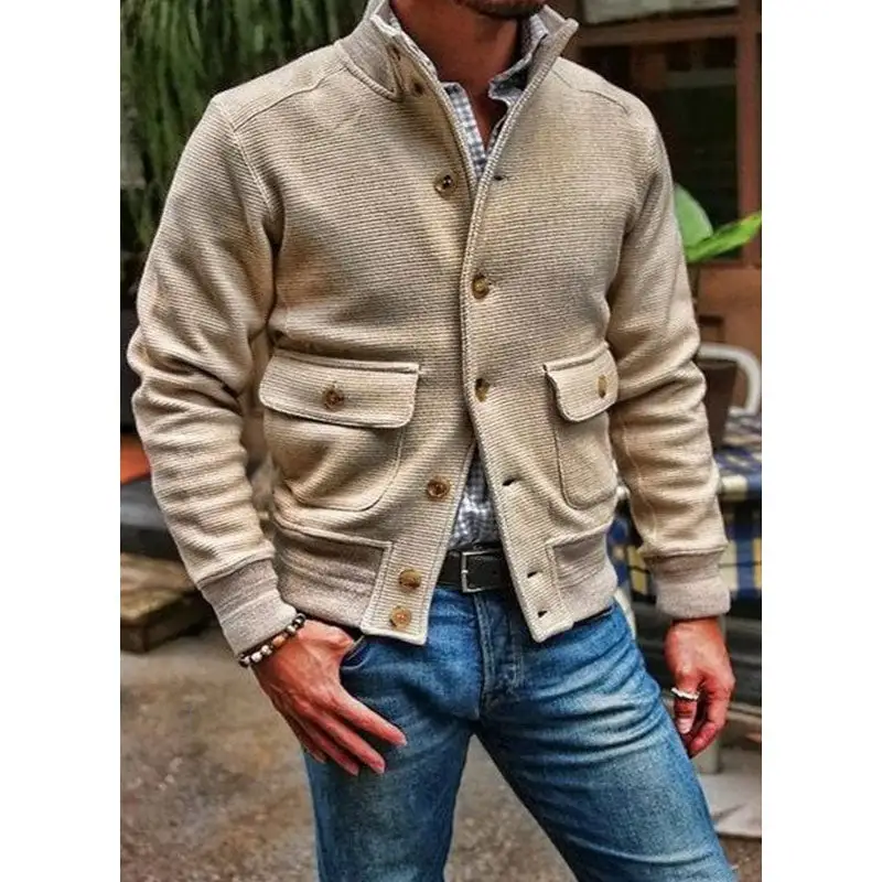 Textured Zip Band Collar Jacket