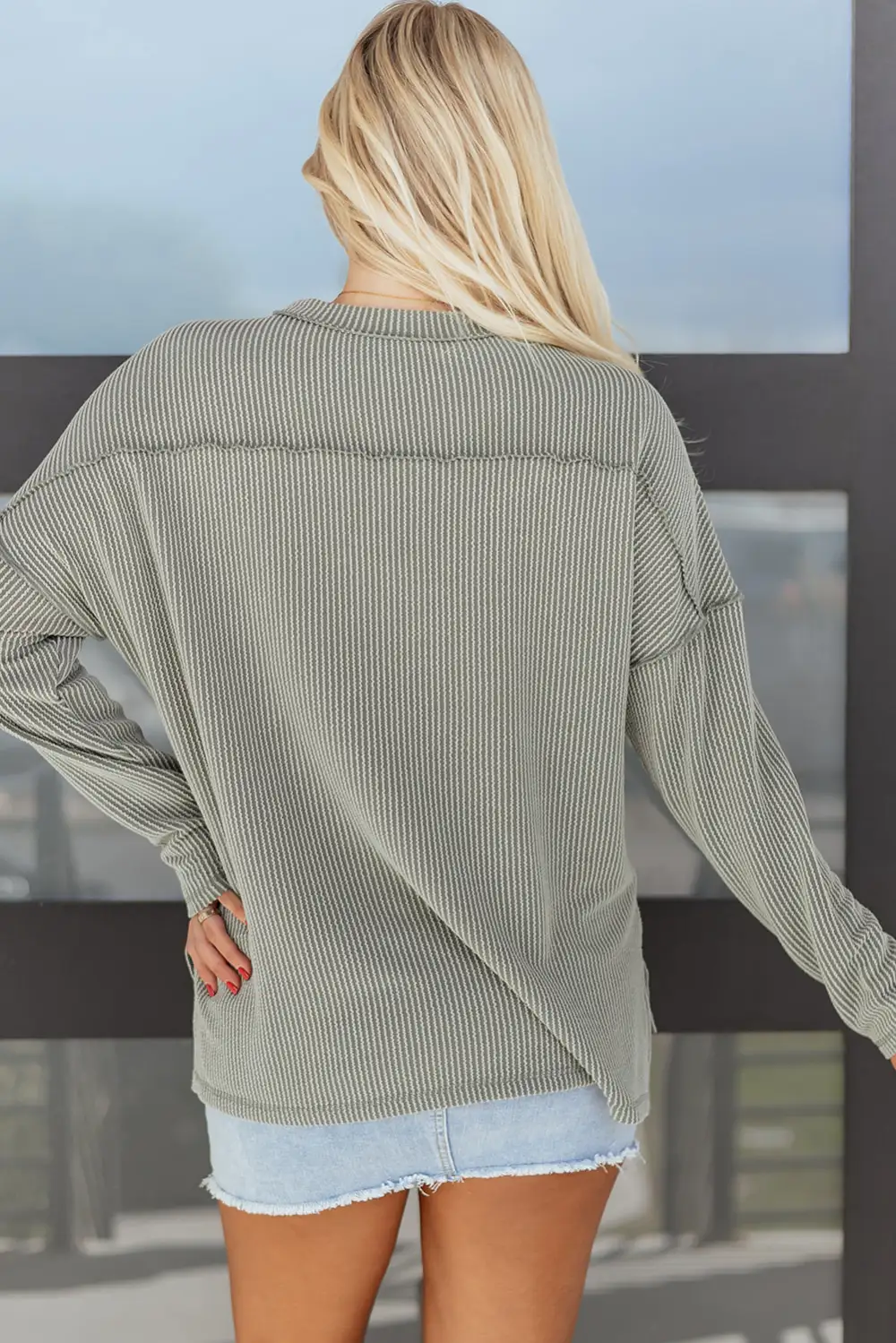Women's Ribbed Long Sleeve Loose Fit Top