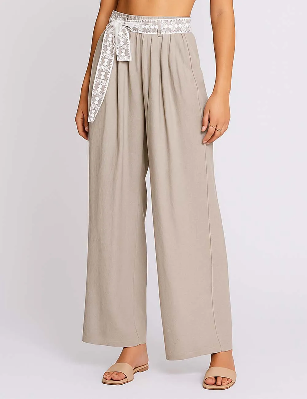Lace Belt Wide Pants