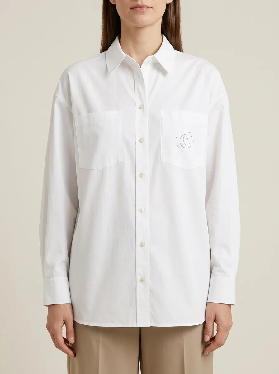 Women's Moon & Stars Embroidered Button-Front Shirt