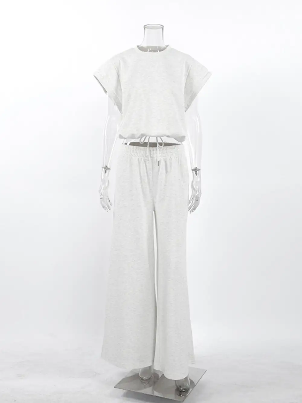 Round Neck Top And Wide Leg Pants Set