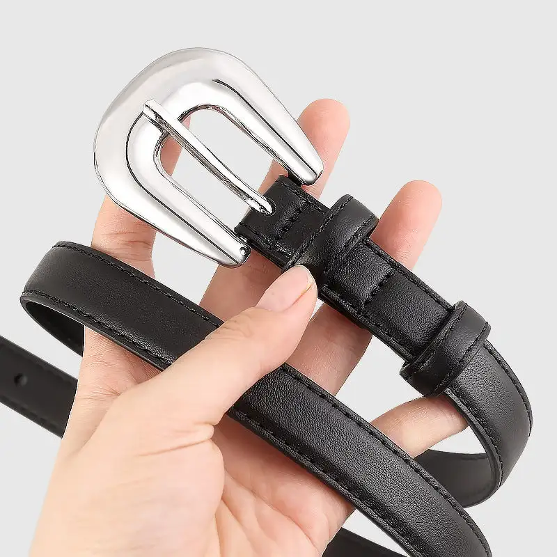 Leather Leather Belt with Silver Buckle