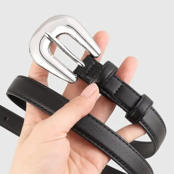 Leather Leather Belt with Silver Buckle