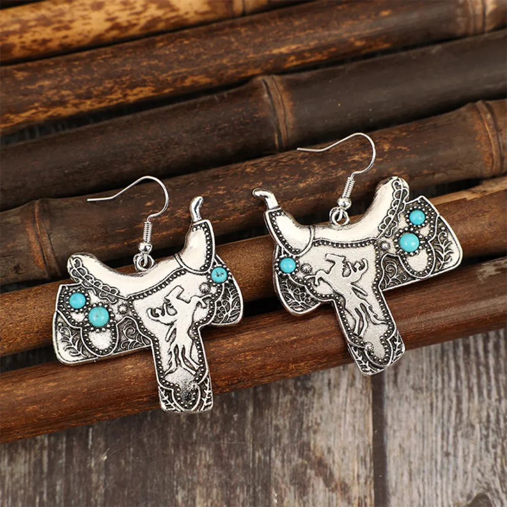 Turquoise Metal Drop Earrings