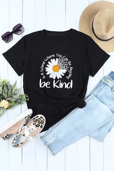 Versatile Round-Neck Short-Sleeve Graphic Cotton T-Shirt