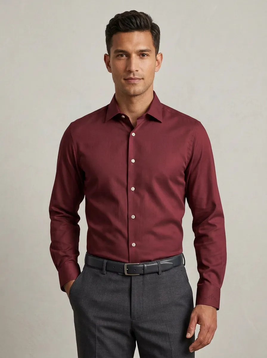 Men's Non-Iron Cotton Smart-Casual Skyline Embroidered Shirt