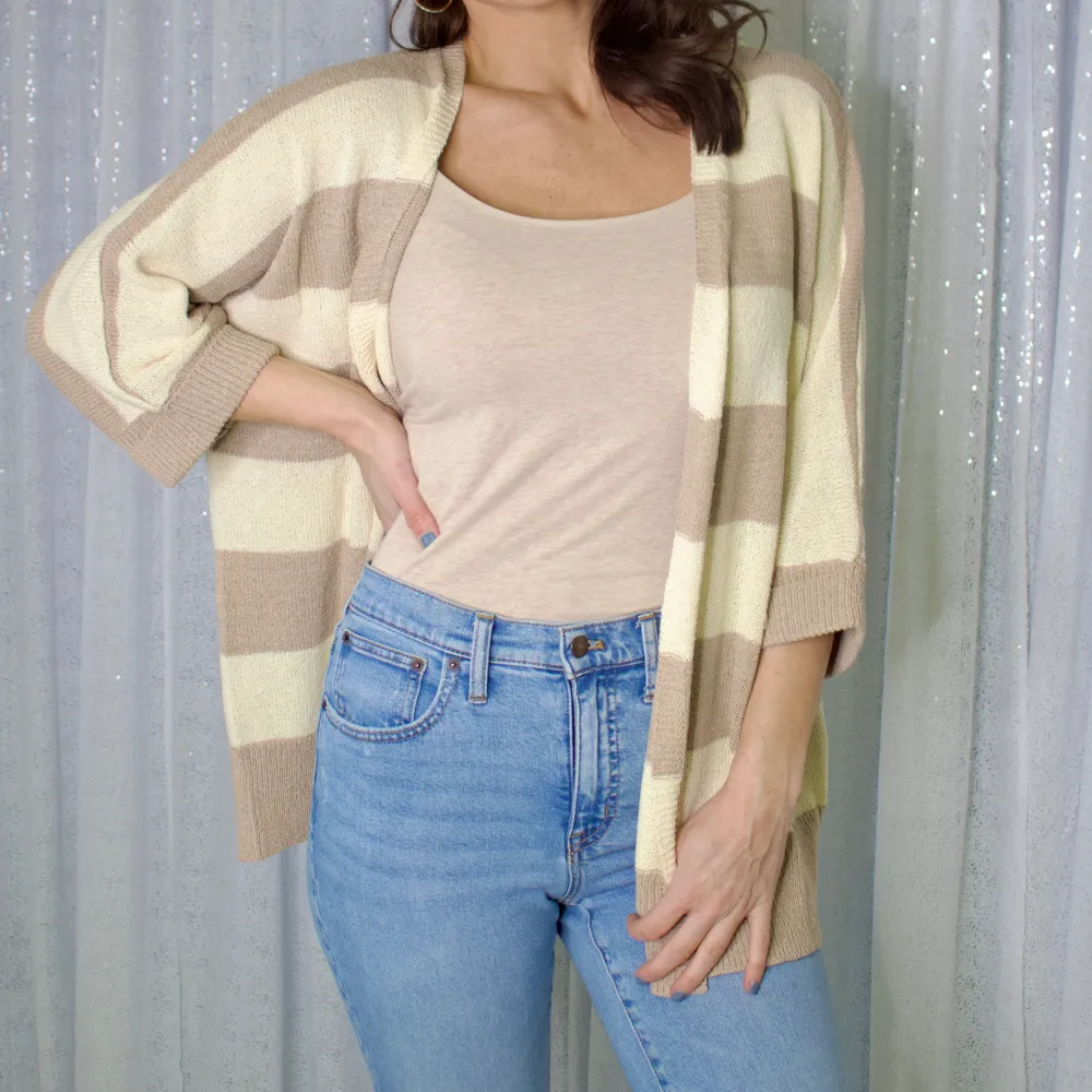 Open Front Ribbed Striped Cardigan