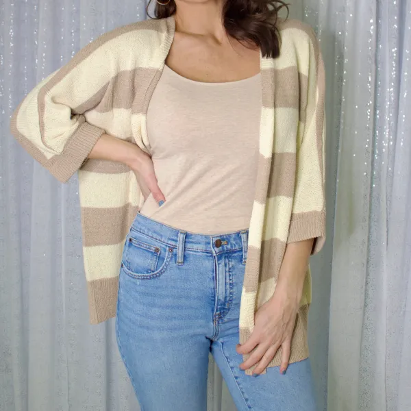 Open Front Ribbed Striped Cardigan