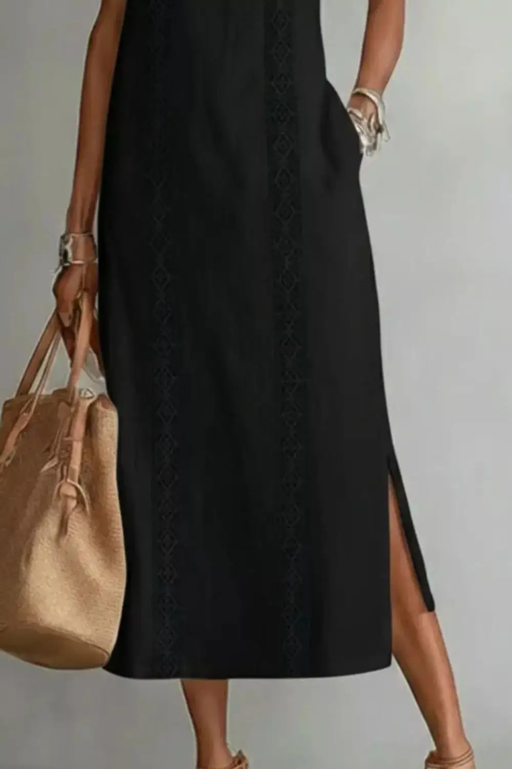 Pocketed Slit Sleeveless Dress Casual