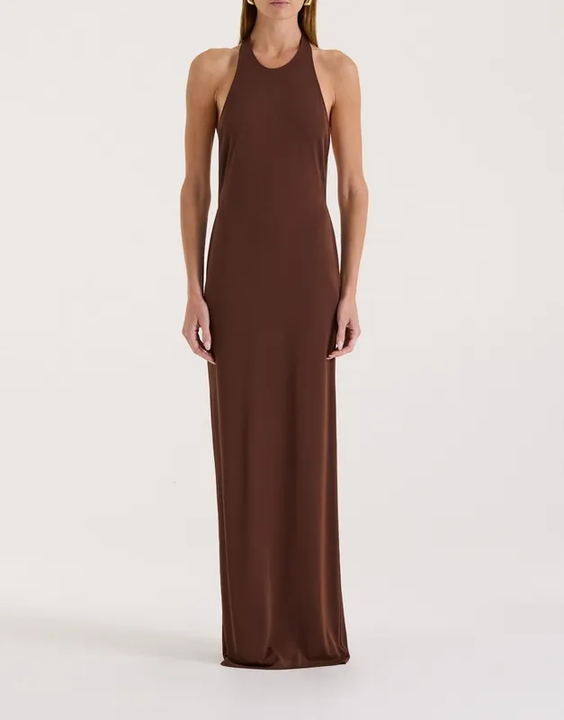 Chocolate Racerback Halter Maxi Dress