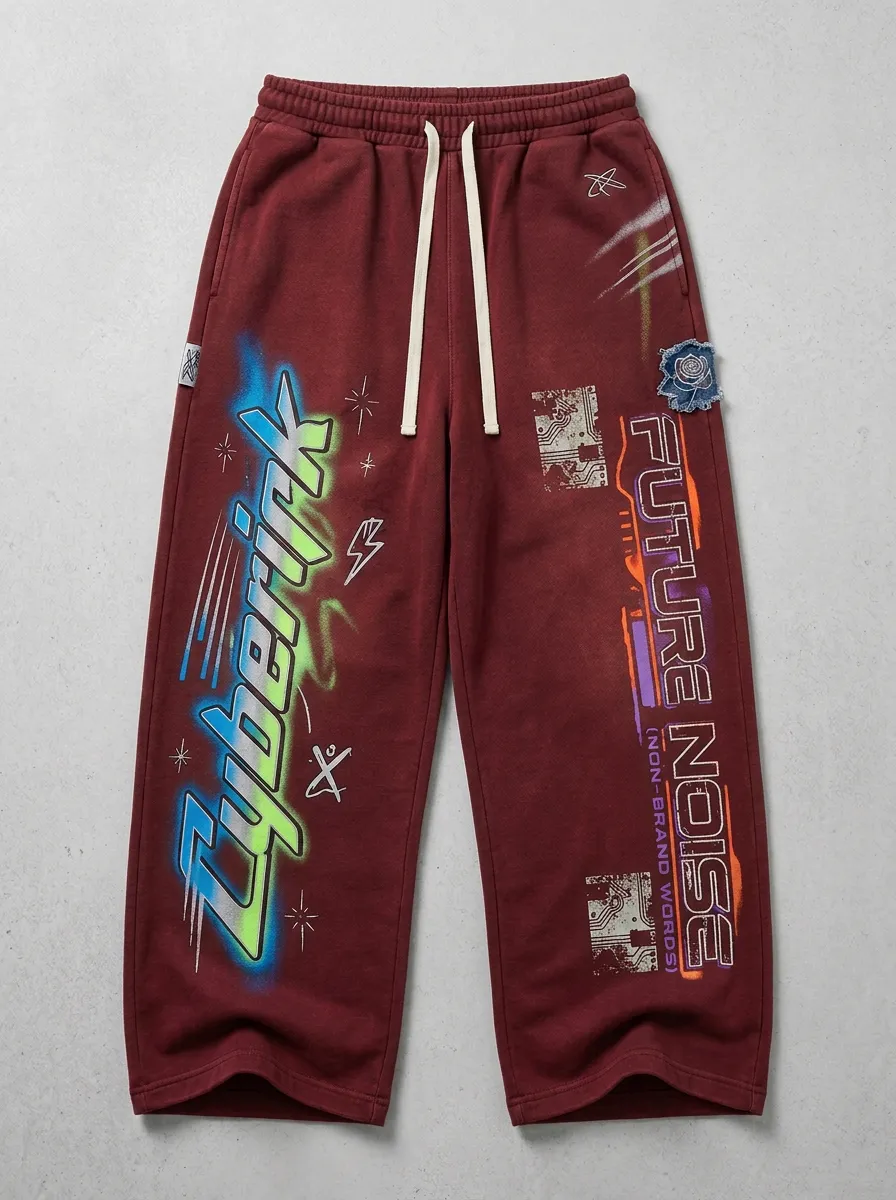 Men's Streetwear Cyberpunk Future Noise Graffiti Printed Sweatpants