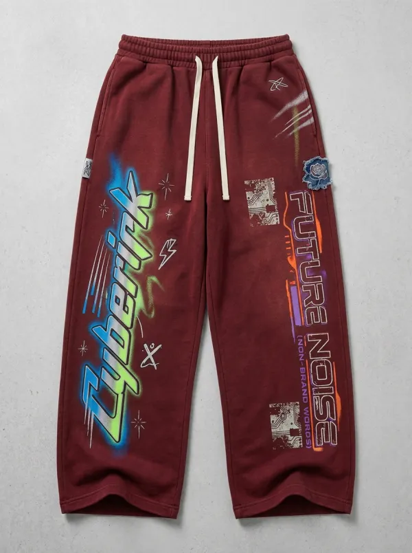 Men's Streetwear Cyberpunk Future Noise Graffiti Printed Sweatpants