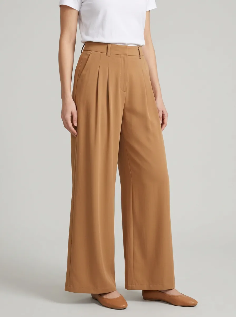 Women's Belt-Loop Pleated Wide-Leg Trousers