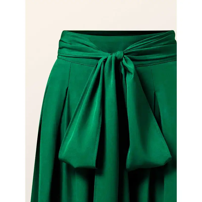 Loose Wide Leg Pleated Tied Waist Pants Trousers