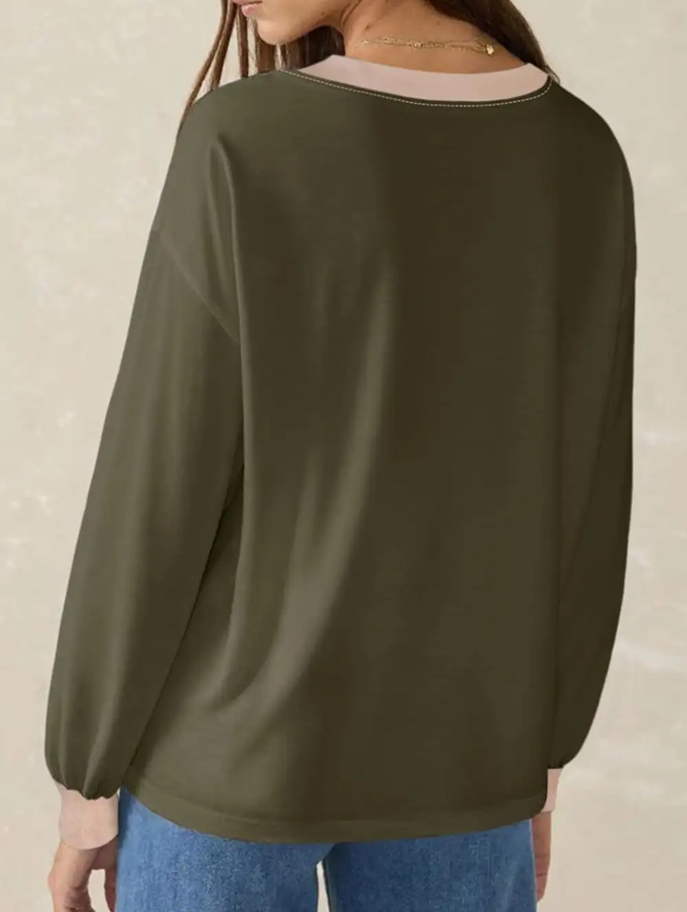 Contrast V Neck Loose Sweatshirt