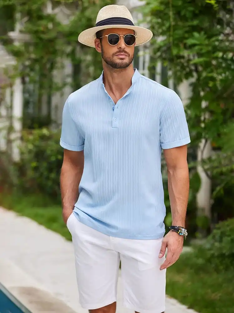 Casual Textured Henley T-Shirt