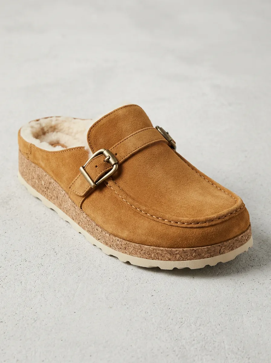 Women's Worksite Buckle Detail Casual Suede Wood Sole Loafers