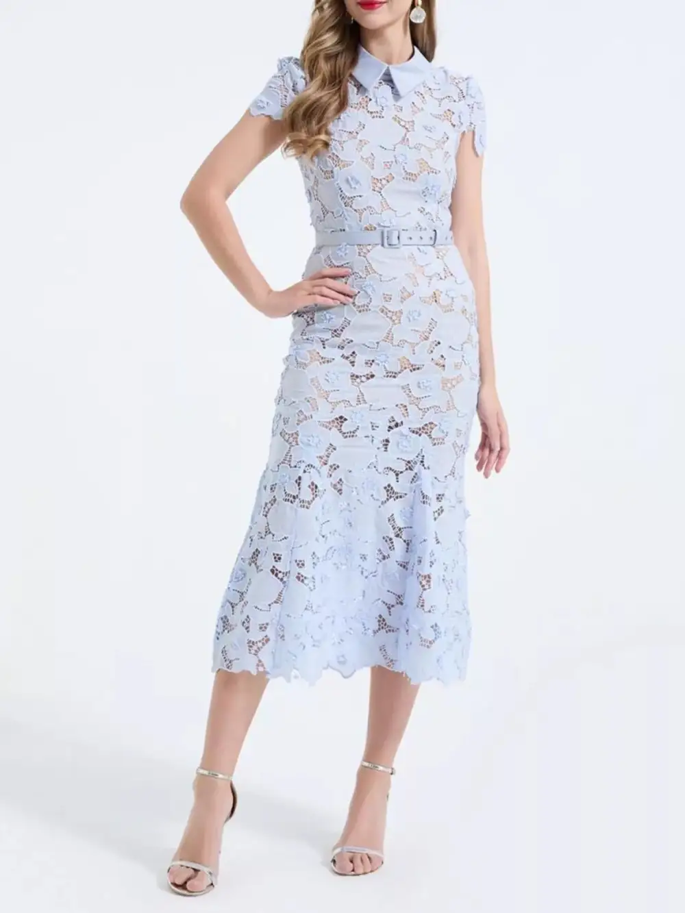 Floral Lace Short Sleeve Midi Dress