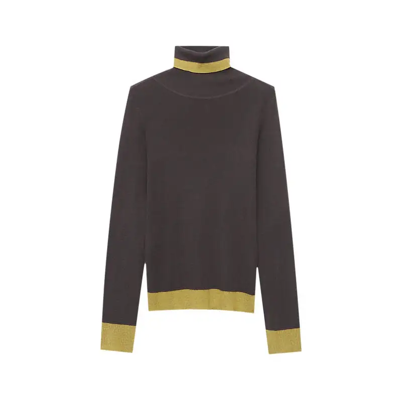 Tailored Color Block High Neck Fitted Knit Sweater