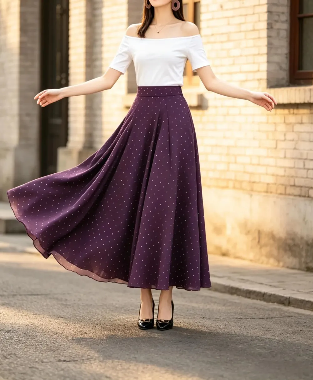 Chiffon A Line Elastic Waist Maxi Skirt