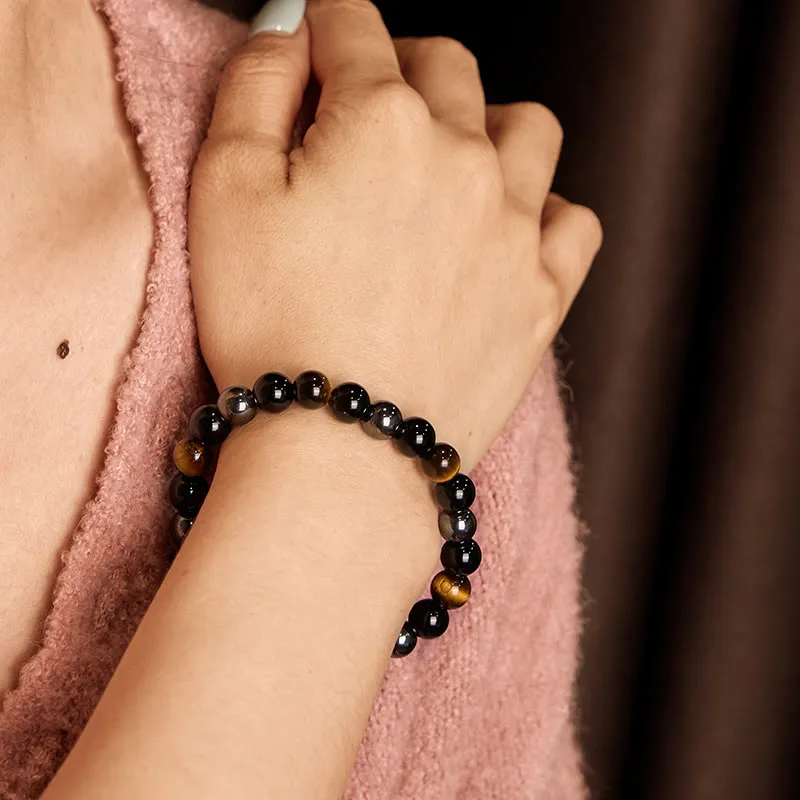 Classic Natural Tiger Eye Obsidian Hematite Powerful Bracelet
