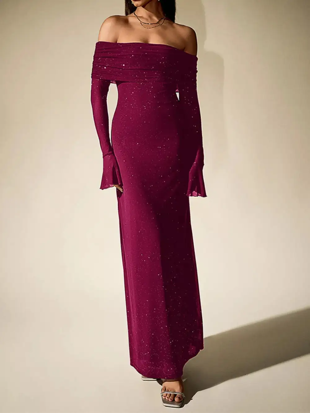 Relaxed Shape Glitter Maxi Dress