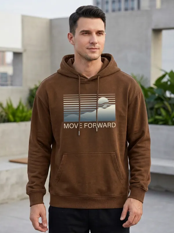 Men's Motivational Move Forward Mountain Sunset Print Hoodie