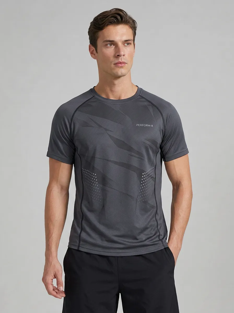 Men's Charcoal Grey Graphic Print Performance T-Shirt - Design A