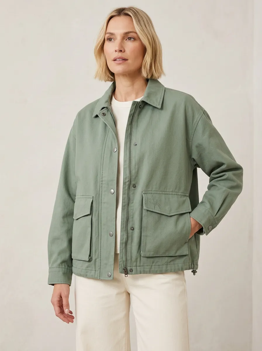 Women's Minimalist Botanical Embroidered Printed Jacket