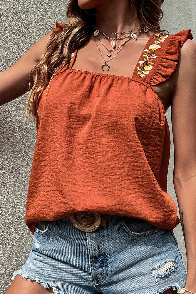 Brown Sleeveless Chiffon Unishe Wholesale Top