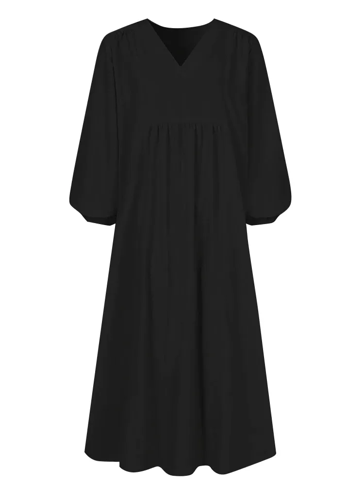Long Sleeve Linen Blend Cotton Blend Maxi Soft Drape Dress