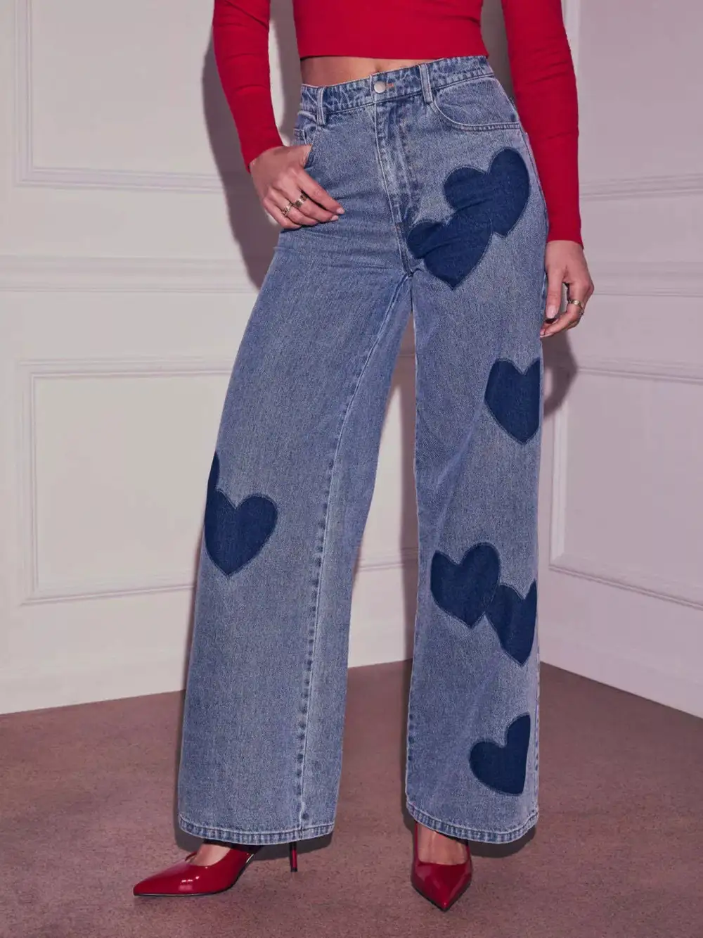 Women' Heart High Waist Wide Leg Jeans & Curvy Fits