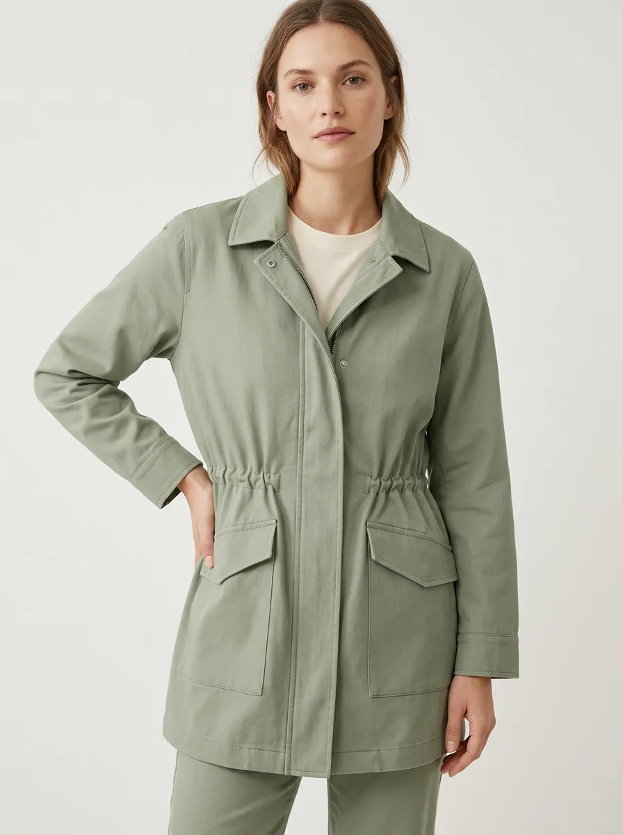 Casual Utility Drawstring Waist Printed Jacket