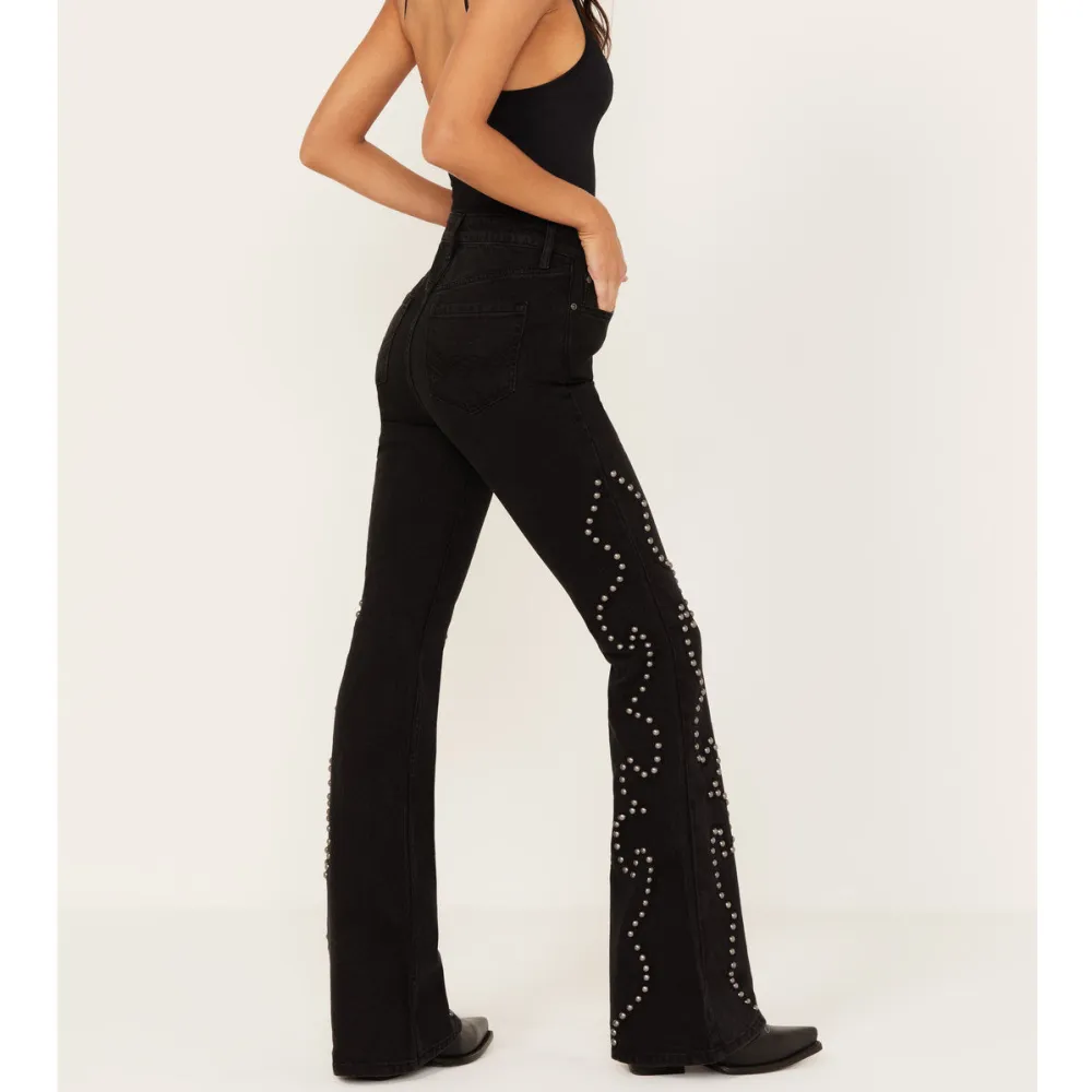 High Rise Flare Studded Jeans