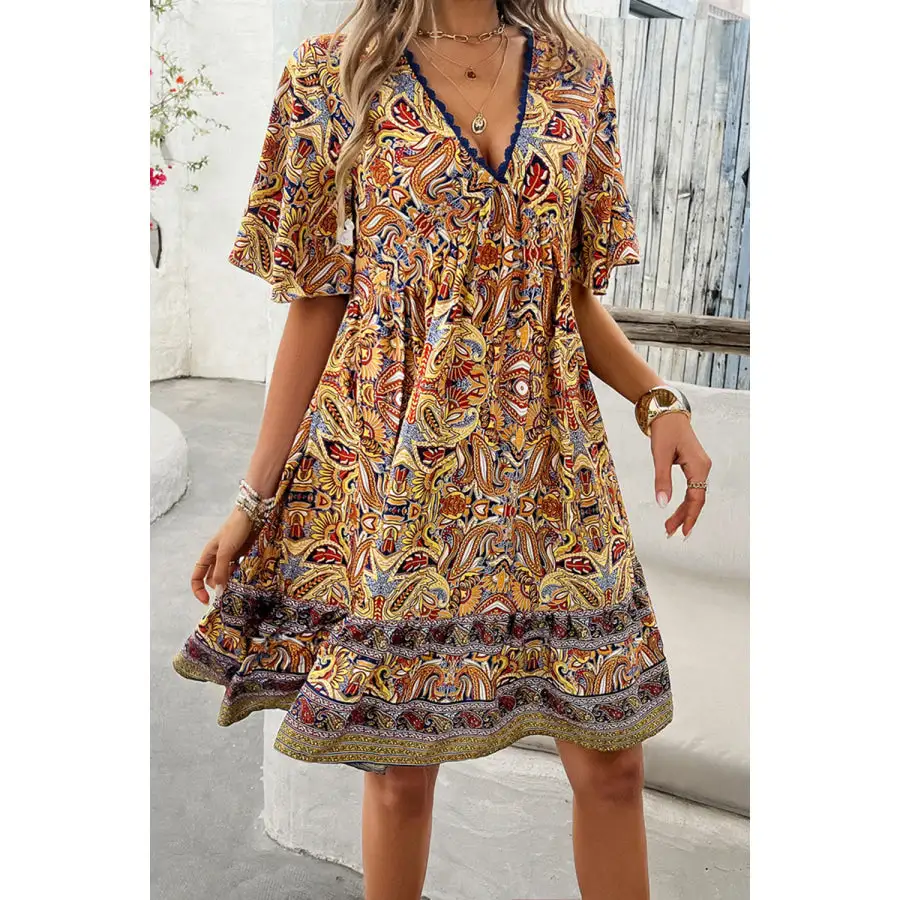 V-Neck Half Sleeve Mini Dress